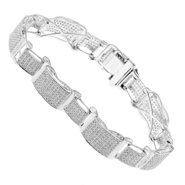 14K Weißgold Herren Schmuck Rundes Natürliche Diamantarmband 12 Karat