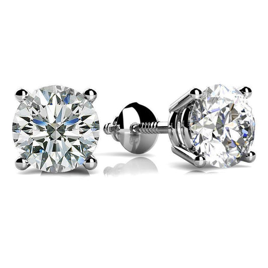 14K White Gold Prong Set 3 Carats Echt Diamanten Studs Earrings