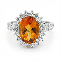 14K Weißgold Madeira Citrin und Diamantring 22,50 Karat Schmuck