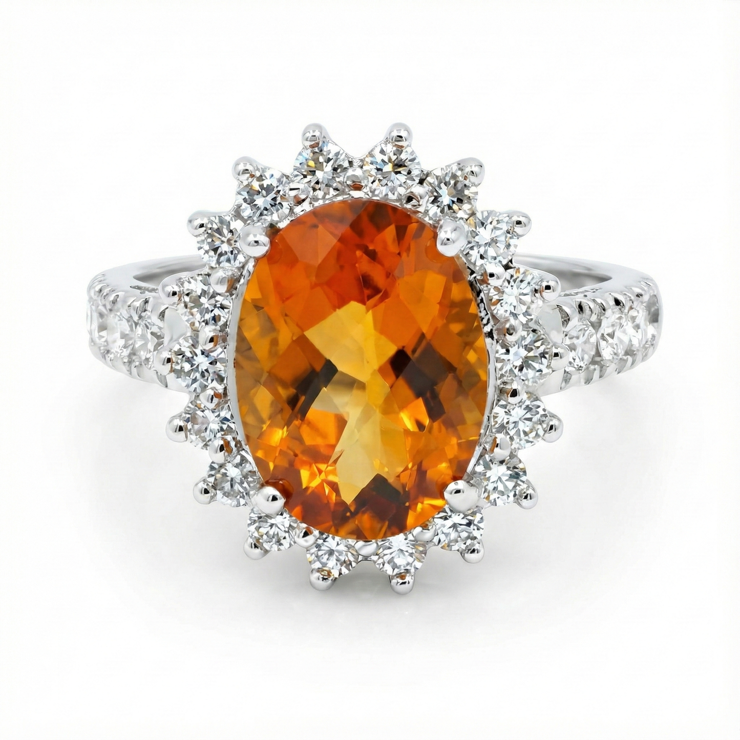 14K Weißgold Madeira Citrin und Diamantring 22,50 Karat Schmuck