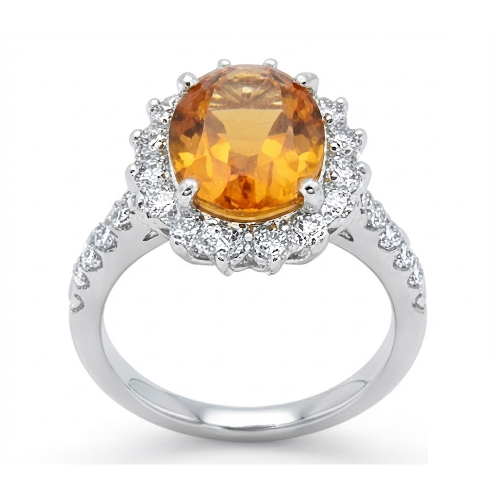 14K Weißgold Madeira Citrin und Diamantring 22,50 Karat Schmuck