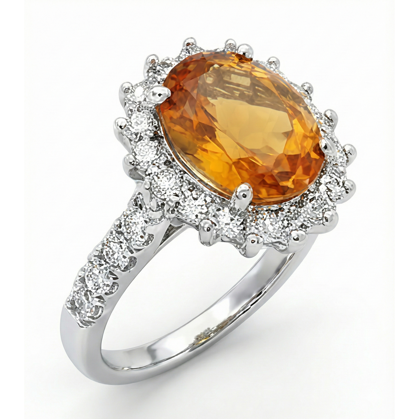 14K Weißgold Madeira Citrin und Diamantring 22,50 Karat Schmuck