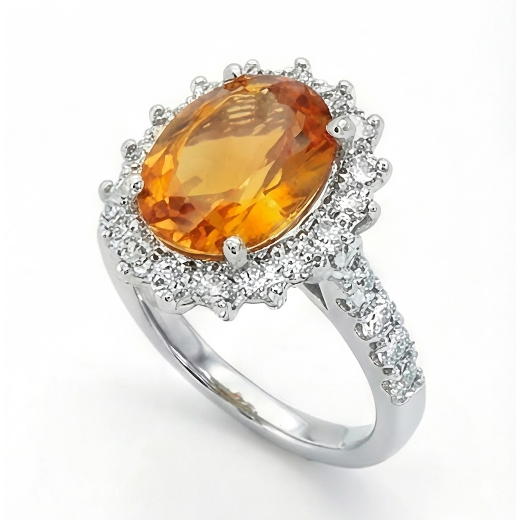 14K Weißgold Madeira Citrin und Diamantring 22,50 Karat Schmuck