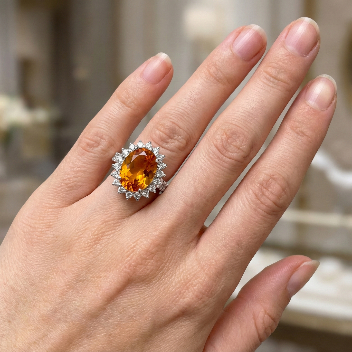 14K Weißgold Madeira Citrin und Diamantring 22,50 Karat Schmuck