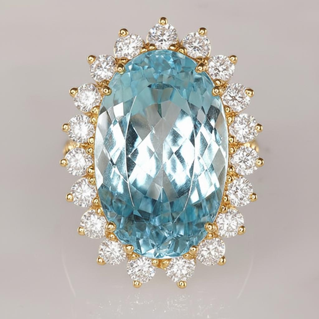 14K Weißgold Aquamarin mit Diamanten 9 Karat Verlobungsring
