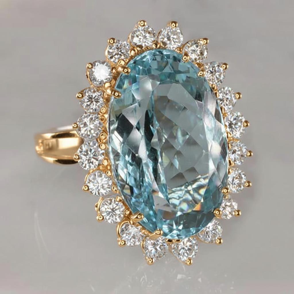 14K Weißgold Aquamarin mit Diamanten 9 Karat Verlobungsring