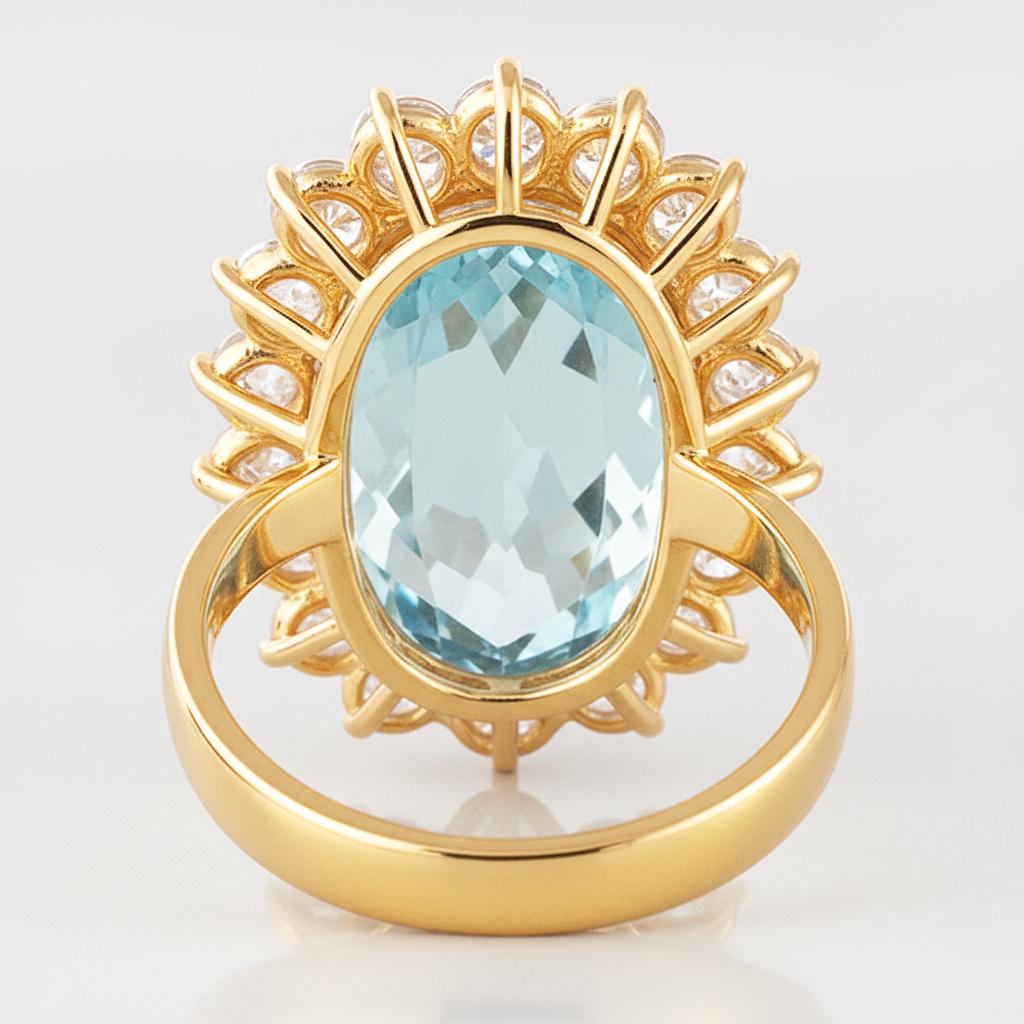 14K Weißgold Aquamarin mit Diamanten 9 Karat Verlobungsring