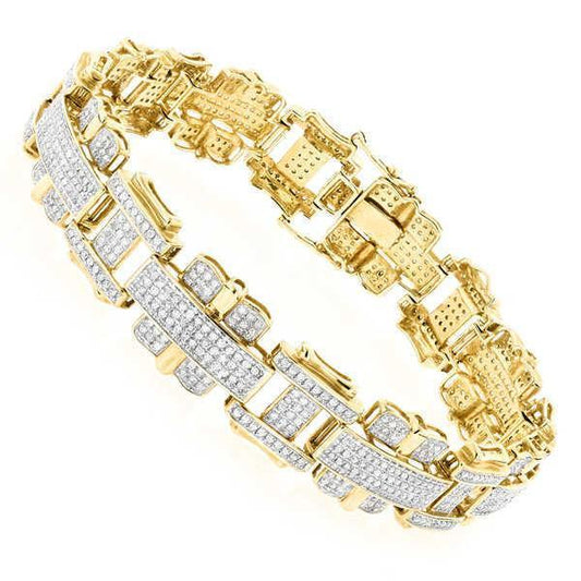 14 Karat Feiner Rundschliff Natürliche Diamant Herrenarmband Gelbgold 14K
