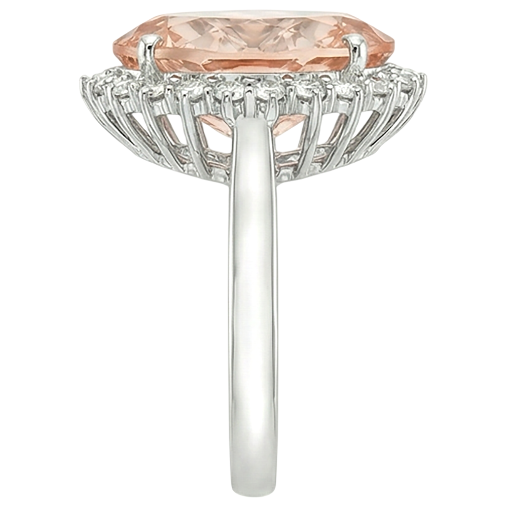 14,25 ct. Großer ovaler Morganit-Ring mit kleinen Diamanten Weißgold 14K