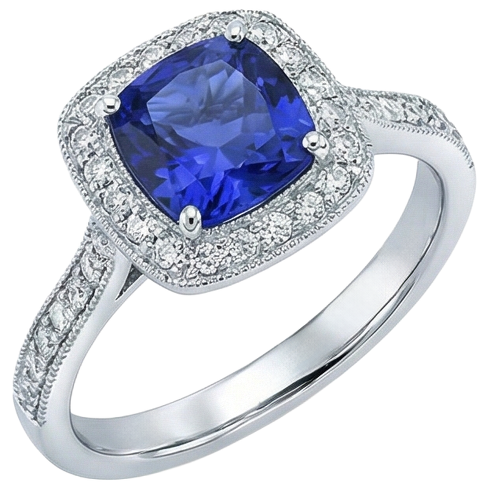 echter round tansanit 14.75Karat ring Profilansicht