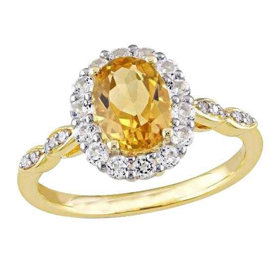 14,75 Karat Ovalschliff Citrin und Diamanten Ehering Gelbgold