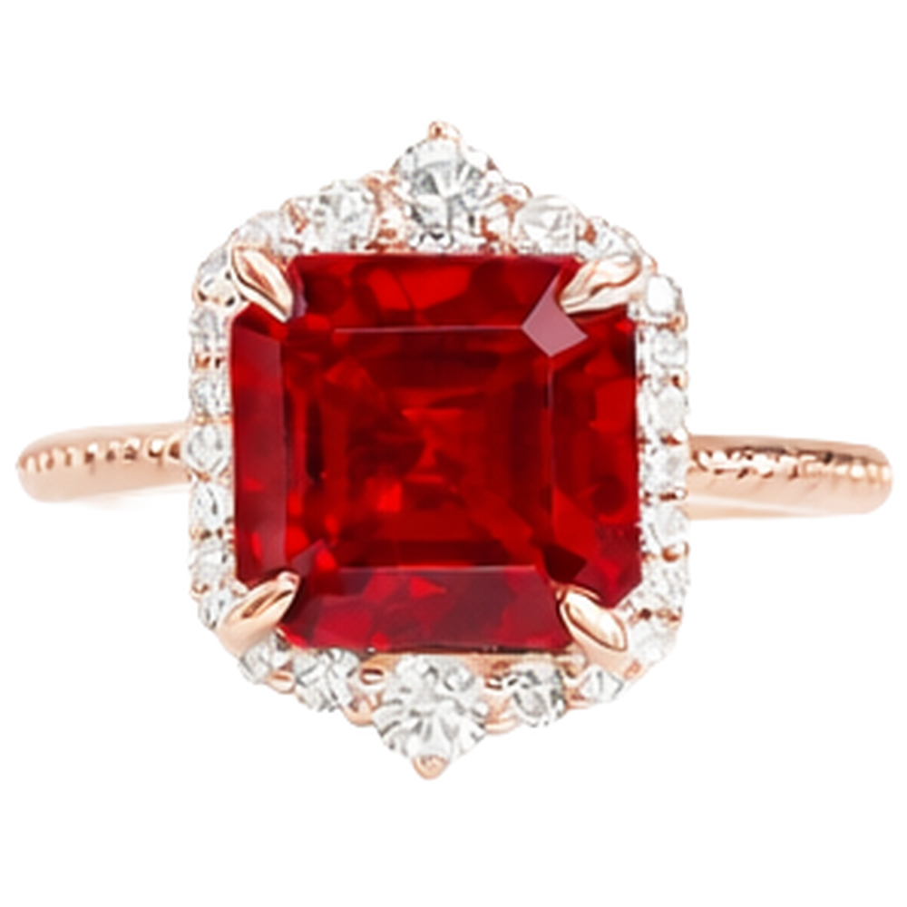 echter asscher rubin 17Karat ring Vorderansicht