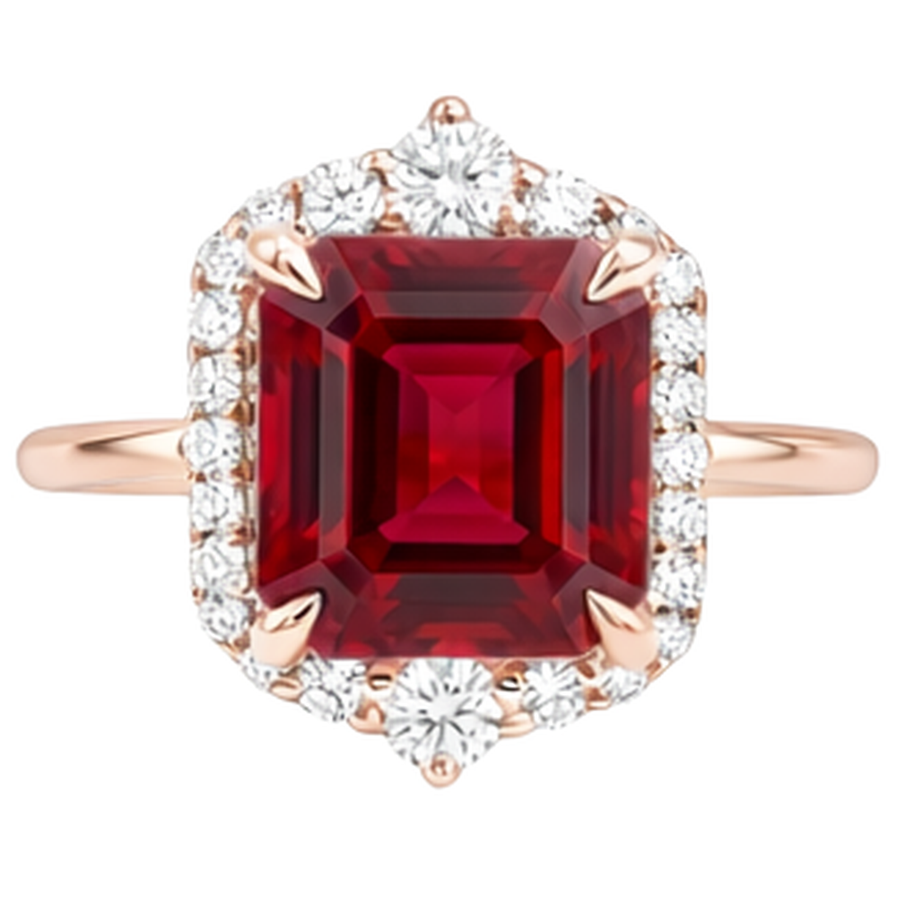 echter asscher rubin 17Karat ring mit Diamantbesatz