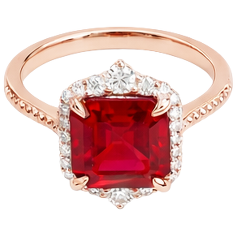 echter asscher rubin 17Karat ring Seitenansicht