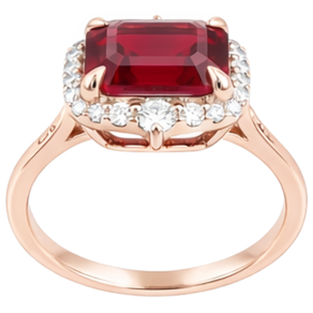 echter asscher rubin 17Karat ring Dreiviertelansicht