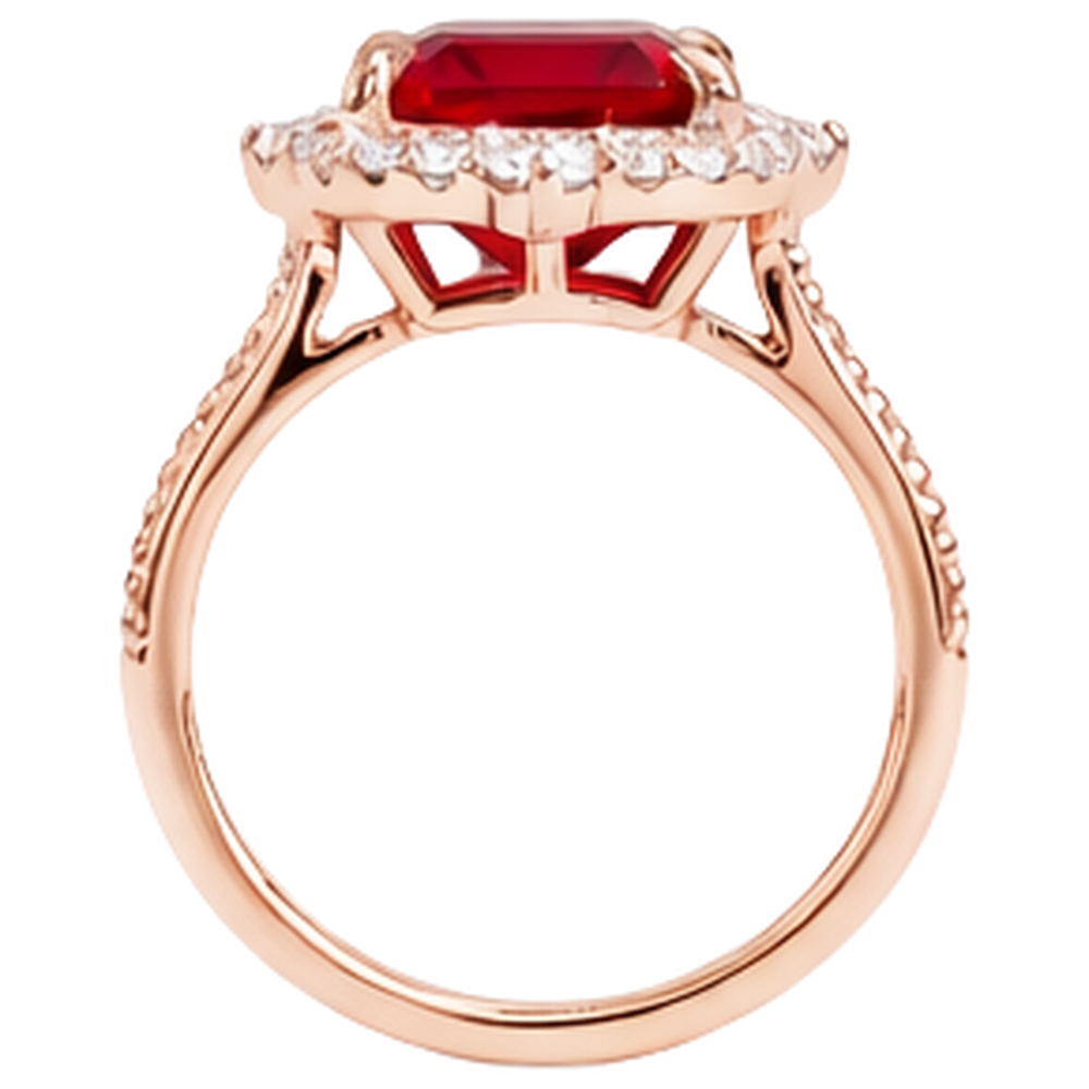 echter asscher rubin 17Karat ring Profilansicht
