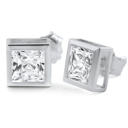 1 Karat Princess Cut Natürliche Diamant Ohrstecker 14K Weißgold