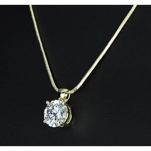 1 Karat Runder Natürliche Diamant-Anhänger Vier-Krapfen-Fassung Gelbgold Schmuck