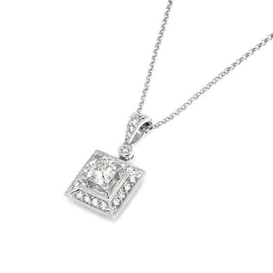 1,12 Ct Prinzessin Und Runder Natürliche Diamant Halskette Anhänger 14K Weißgold