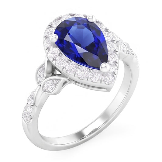 2,50 Karat Blauer Saphir Farbstein-Ring in 14K Weißgold