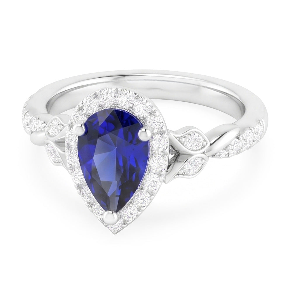 1,50 Karat Blauer Saphir Farbstein-Ring in 14K Weißgold