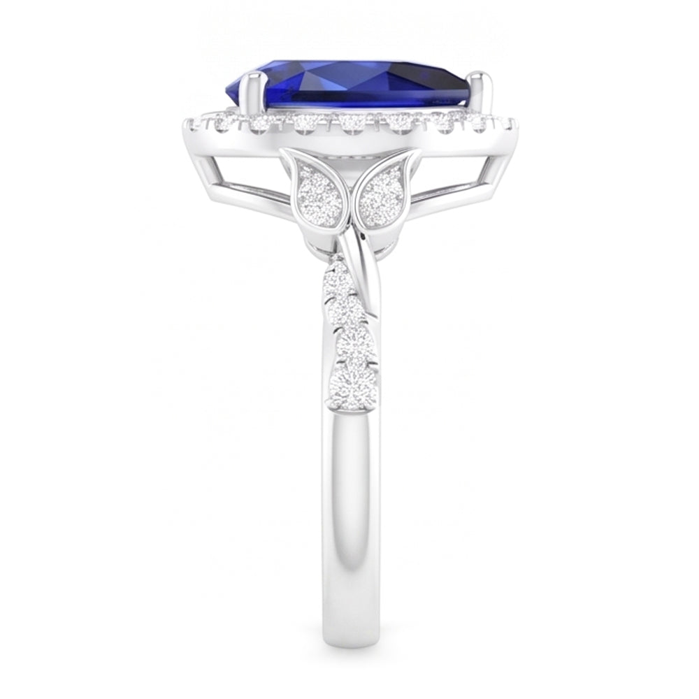 1,50 Karat Blauer Saphir Farbstein-Ring in 14K Weißgold