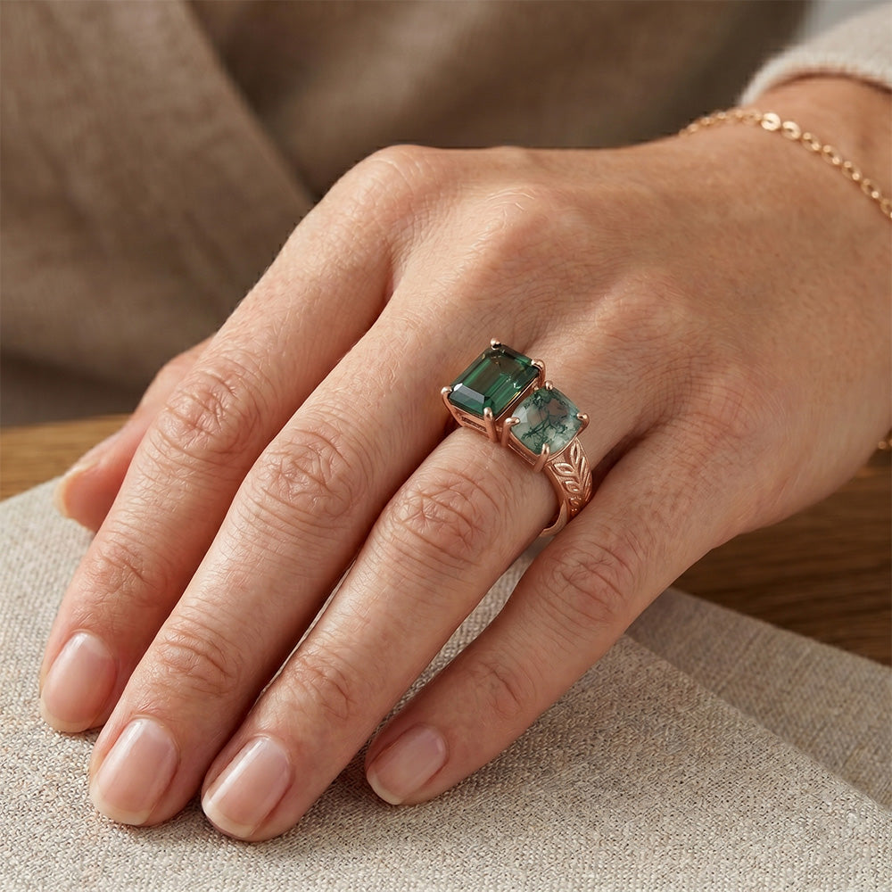 1,50 Karat Dendritic Agate Edelstein-Ring in 14 Karat Roségold