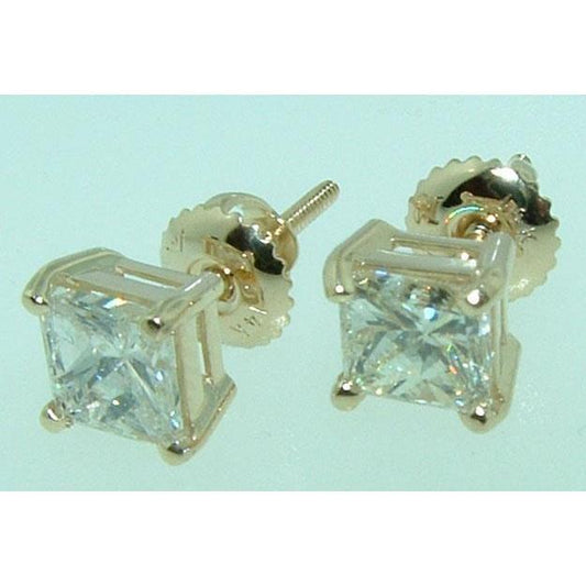 1,50 Ct Echt Diamant-Ohrstecker Mit Princess-Schliff Aus Gelbgold