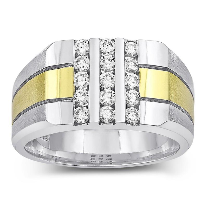 1,50 Karat Runder Natürliche Diamant Herren Fancy Ring Zweifarbiges Gold 14K