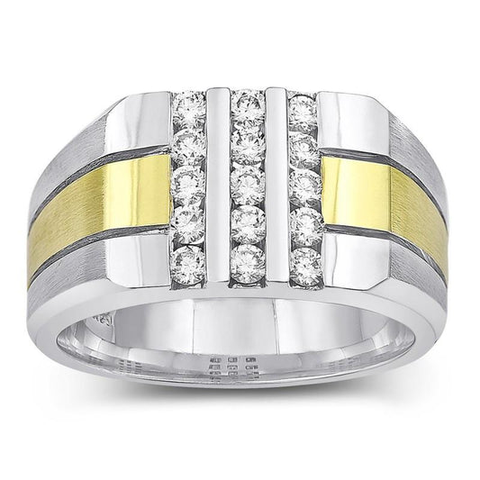 1,50 Karat Runder Natürliche Diamant Herren Fancy Ring Zweifarbiges Gold 14K