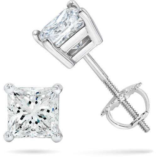 1,5 Ct Princess Cut Krappenset Echt Diamant Ohrstecker 14K Weißgold