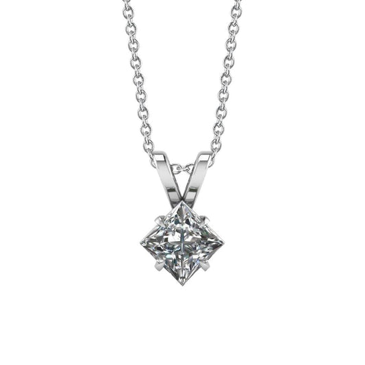 1,5 Kt Solitaire Princess Schliff Natürliche Diamant Anhänger 14K Weißgold