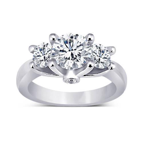 1,71 Ct. Runde Natürliche Diamanten 3 Steine Jubiläumsring Weißgold Schmuck