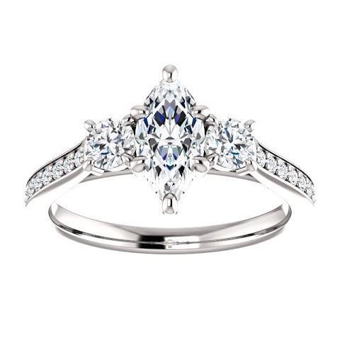 1,85 Ct. 3 Steine Marquise Mit Rundem Halo Echt Diamanten Ring Neu