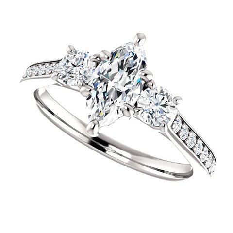 1,85 Ct. 3 Steine Marquise Mit Rundem Halo Echt Diamanten Ring Neu