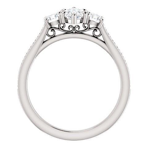 1,85 Ct. 3 Steine Marquise Mit Rundem Halo Echt Diamanten Ring Neu