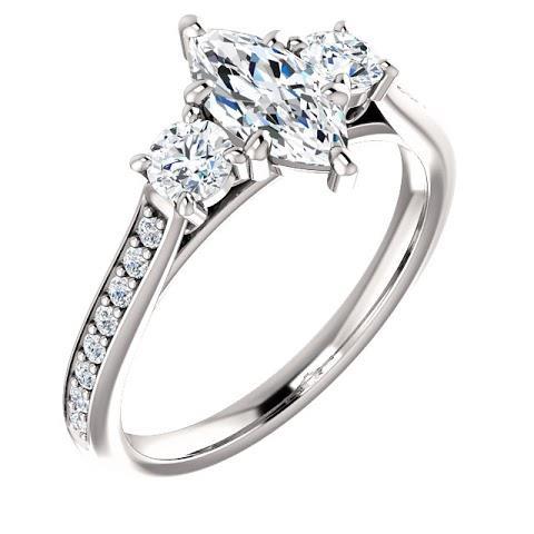 1,85 Ct. 3 Steine Marquise Mit Rundem Halo Echt Diamanten Ring Neu