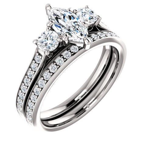 1,85 Ct. 3 Steine Marquise Mit Rundem Halo Echt Diamanten Ring Neu