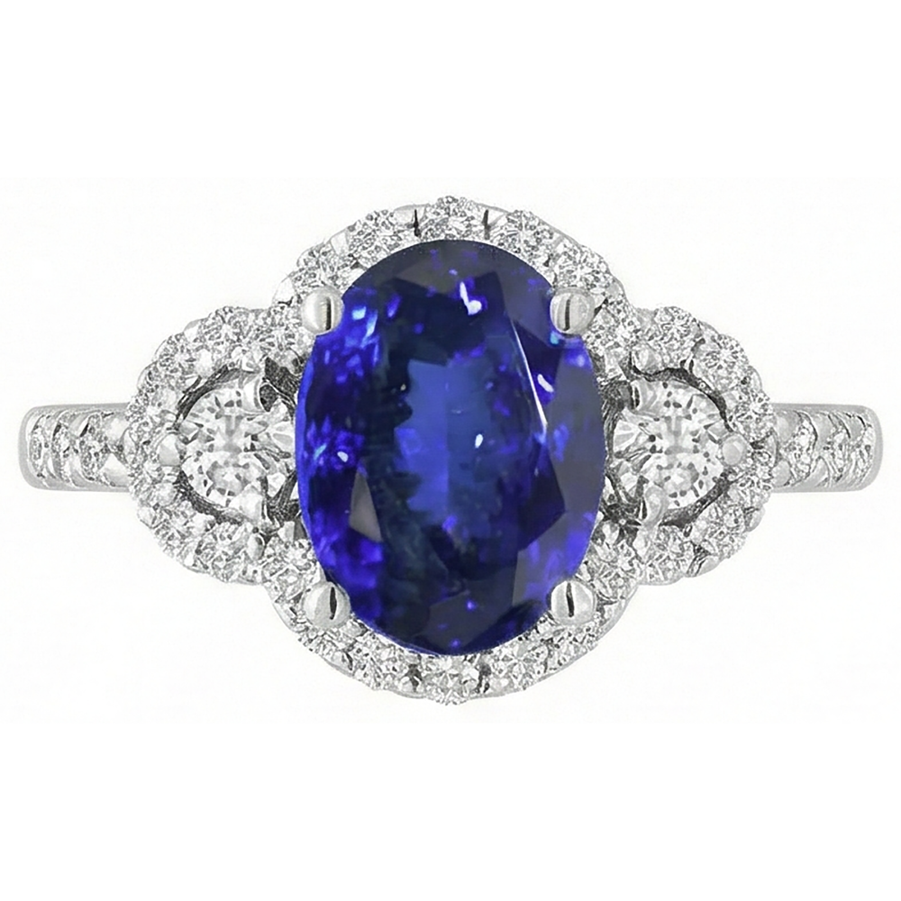 2.10 Karat Tansanit und Diamanten Ring 14K Gold Weiß Neu