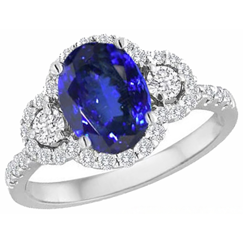 2.10 Karat Tansanit und Diamanten Ring 14K Gold Weiß Neu