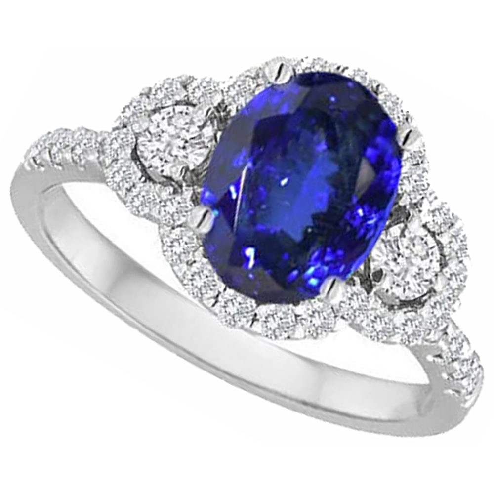2.10 Karat Tansanit und Diamanten Ring 14K Gold Weiß Neu