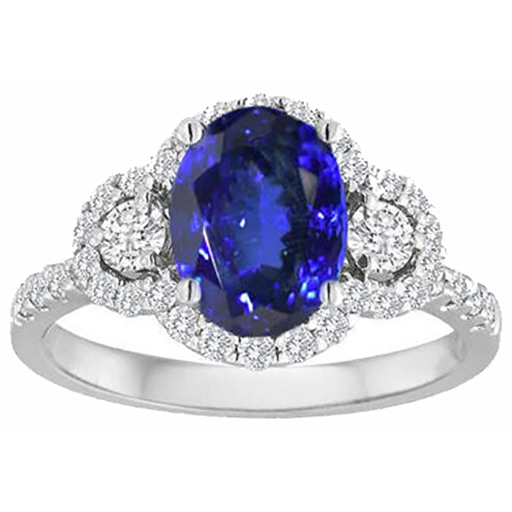 2.10 Karat Tansanit und Diamanten Ring 14K Gold Weiß Neu