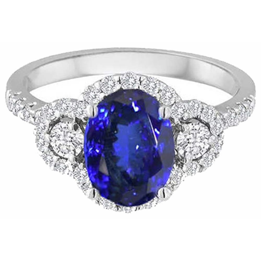 2.10 Karat Tansanit und Diamanten Ring 14K Gold Weiß Neu