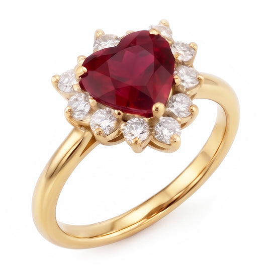 2.25 Karat Rubin-Diamant-Ring im Herzschliff Gelbgold 14K