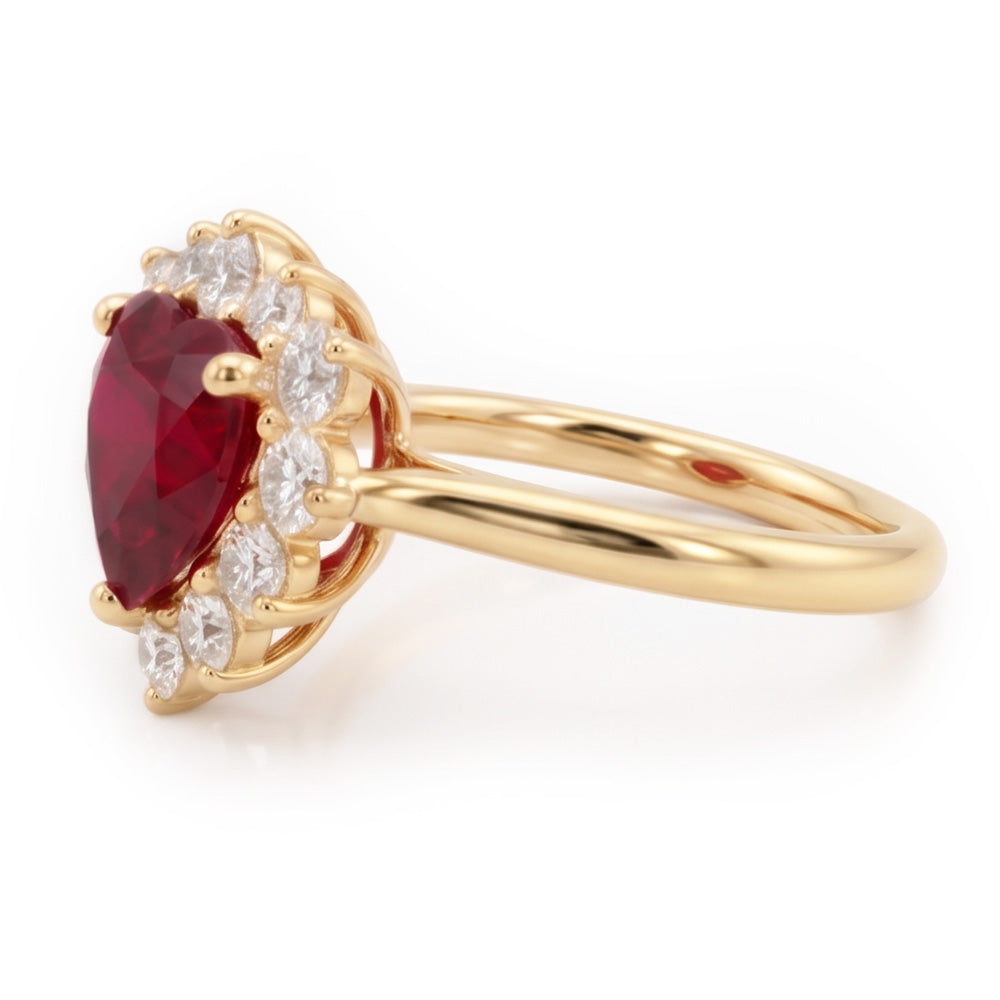 2.25 Karat Rubin-Diamant-Ring im Herzschliff Gelbgold 14K