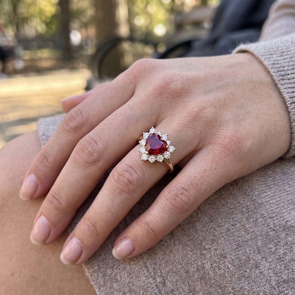 2.25 Karat Rubin-Diamant-Ring im Herzschliff Gelbgold 14K