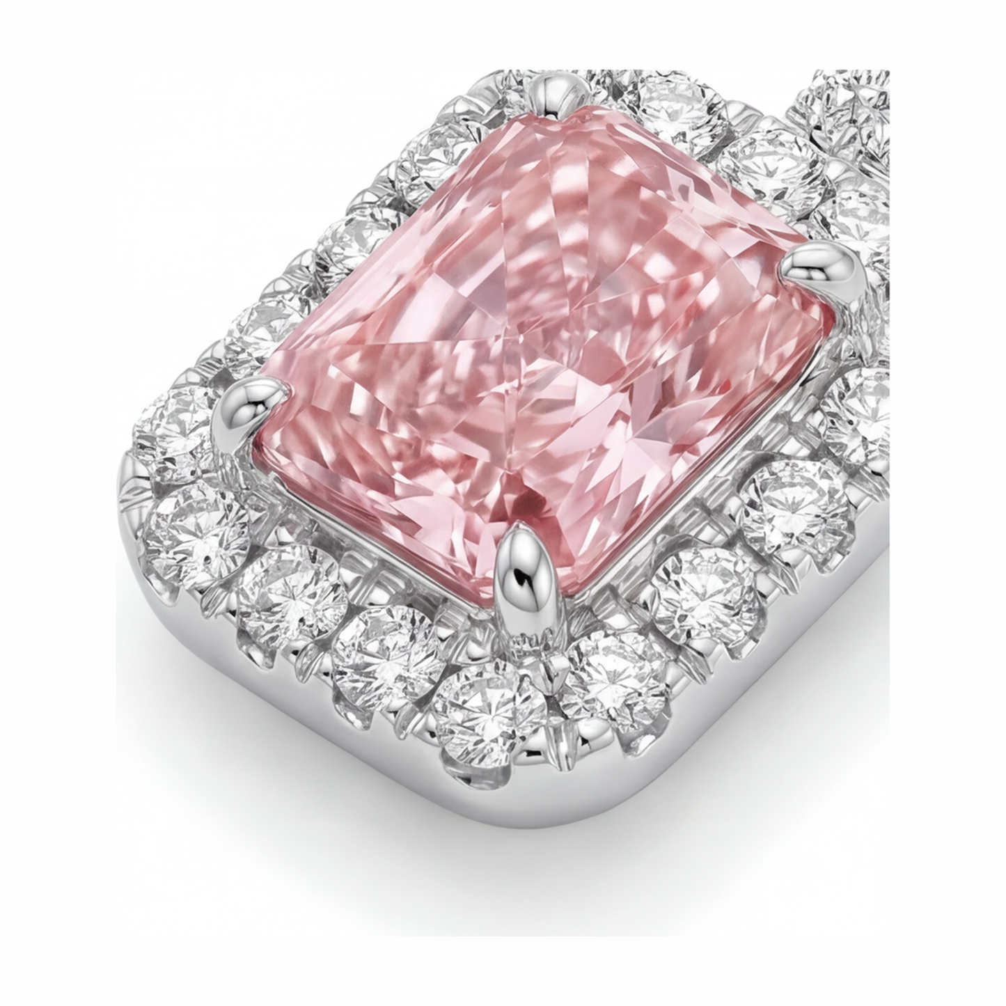 Halskette mit rosa Diamant, 2,25 Karat, im Labor gezüchtet, Radiant Halo Anhänger, 14 Karat Weißgold