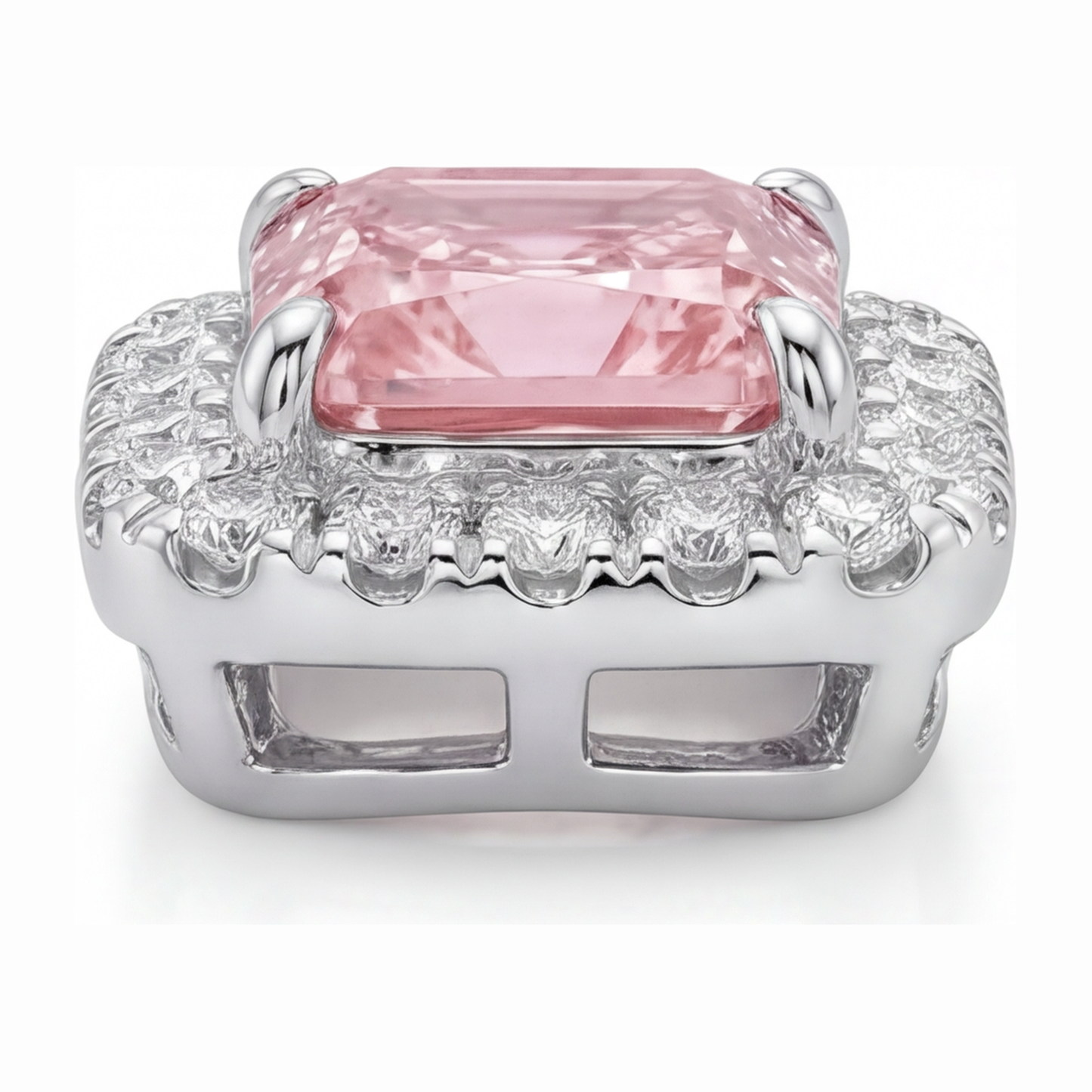 Halskette mit rosa Diamant, 2,25 Karat, im Labor gezüchtet, Radiant Halo Anhänger, 14 Karat Weißgold
