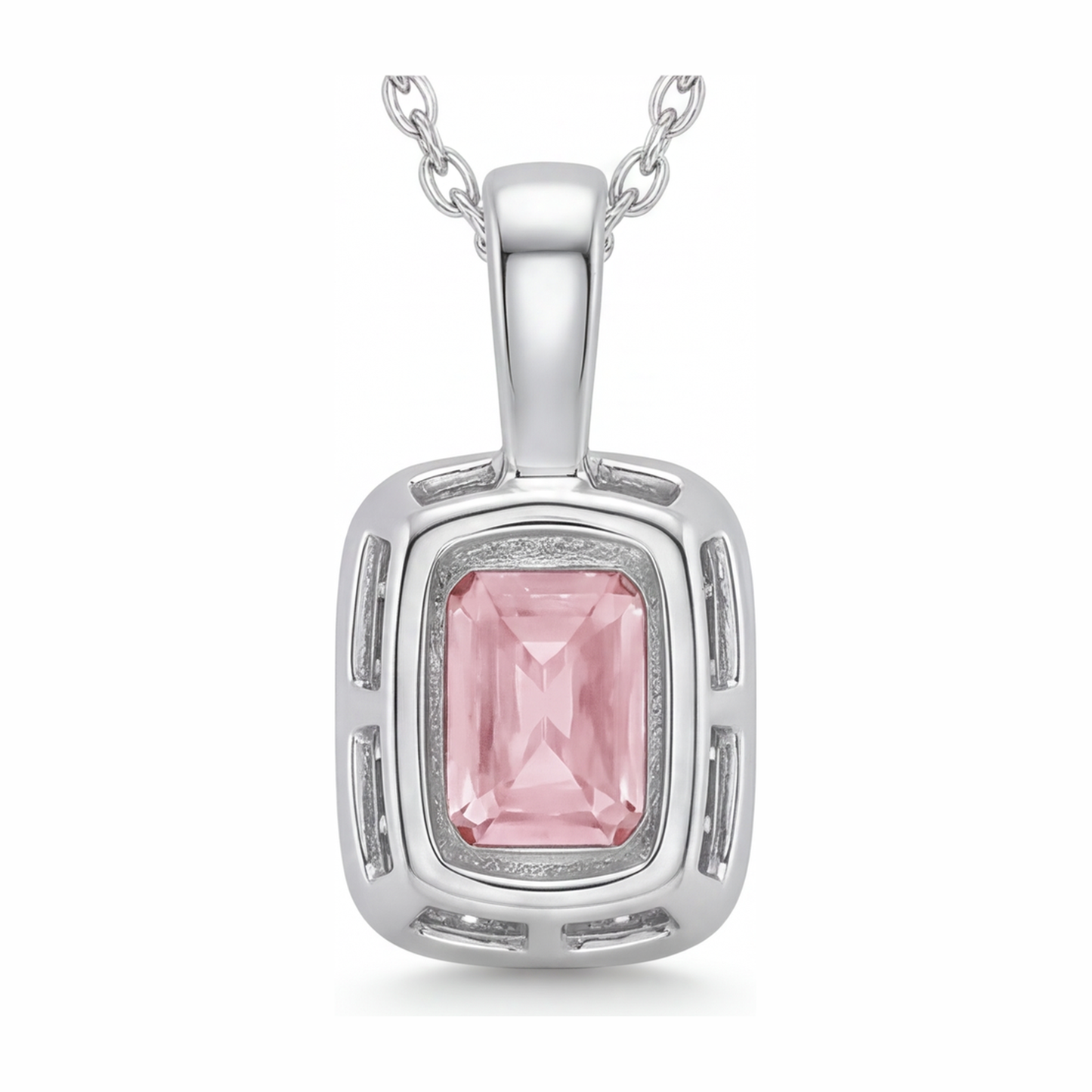 Halskette mit rosa Diamant, 2,25 Karat, im Labor gezüchtet, Radiant Halo Anhänger, 14 Karat Weißgold