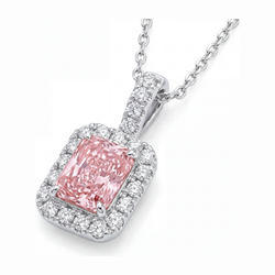 Halskette mit rosa Diamant, 2,25 Karat, im Labor gezüchtet, Radiant Halo Anhänger, 14 Karat Weißgold